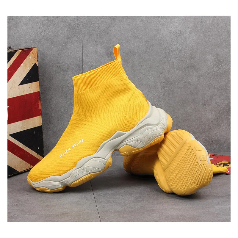 2019 Summer High Top Sneakers Gauze Breathable Stretch Fabric Stocking Men Shoes Knitting Casual Short Boots Leisure Flats |