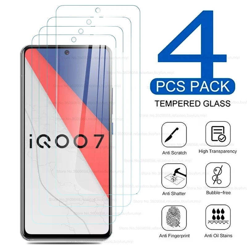 

Защитное стекло для vivo iqoo 7 iqoo7 2021, 4 шт., взрывозащищенное стекло для защиты экрана, Защитная пленка для безопасности v2049a 6,62''