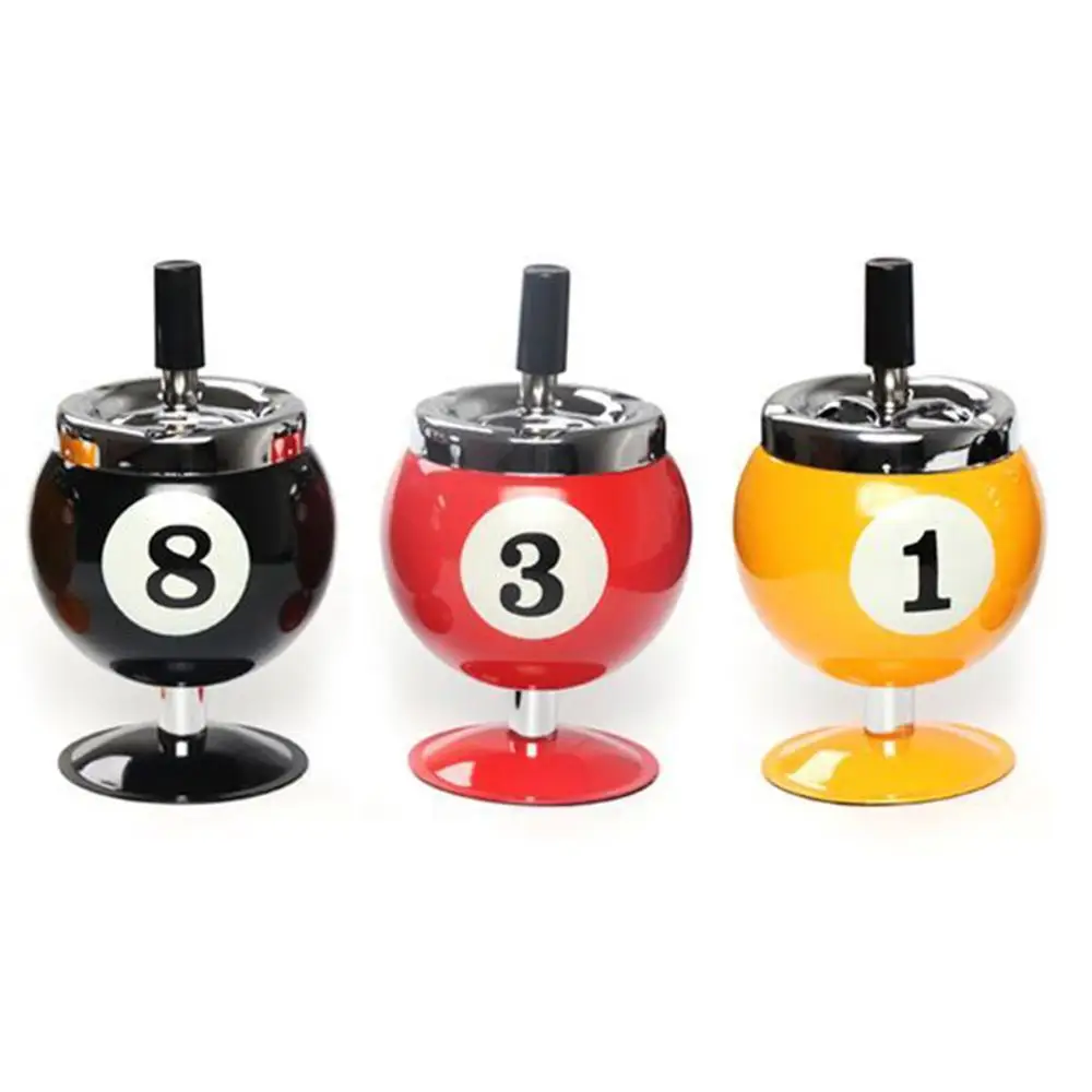 Creative Push Down Cigarette Ashtray No.8 Billiards Ball without Base Metal Smoking Ash Tray for Indoor or Outdoor Use |
