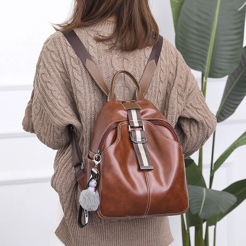 

Retro Backpack Women's 2019 New Style Fashion Korean-style Pu Simple Versatile Fashion Bag Street Fashion Large-capacity Backpac