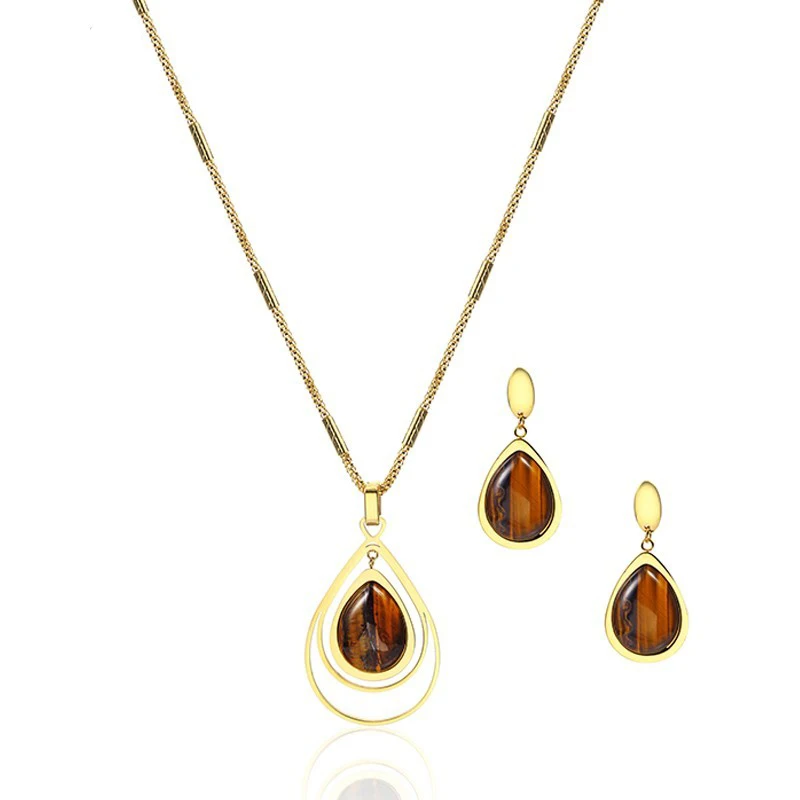 RIR золото тигровый глаз Овальный ювелирный набор натуральный камень богемное