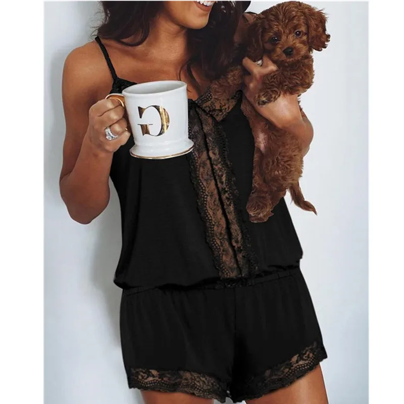 Женский комбинезон без бретелек повседневный свободный праздничный кружевной