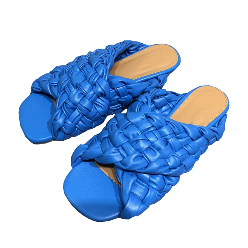 

Big Size 2021 Women Slippers Brand Weave Ladies Sandals Shoes Low Open Toe Flats Casual Slides Beach Flip Flops For Women 35-42