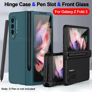full protection hinge case for samsung galaxy z fold 3 5g case with pen slot front screen glass z fold3 plastic hard cover capa free global shipping