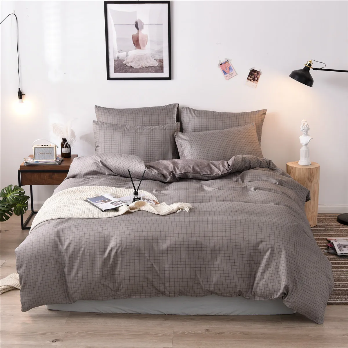 

Bedding Set Solid Bedclothes Pillowcase Guest Room Quilt Duvet Cover Set Adults EU Double Home Textile Bed Linens
