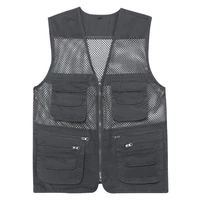 new casual loose cotton men vest v neck mesh zipper sleeveless mens jacket spring summer male vest with many pockets