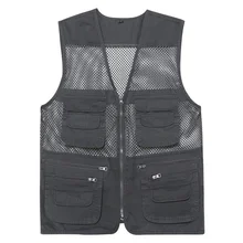 New Casual Loose Cotton Men Vest V-Neck Mesh Zipper Sleeveless Mens Jacket Spring Summer Male Vest With Many Pockets