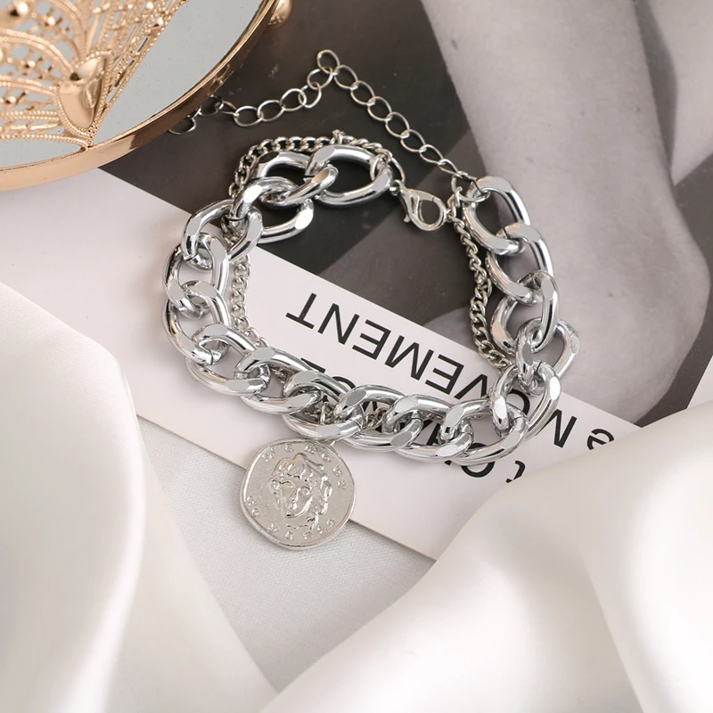 

KISS WIFE Punk Chain Anklets Set For Women Girls Vintage Multilayered Chain Coin Pendant Anklet Foot Bracelet Jewelry 2021 Trend