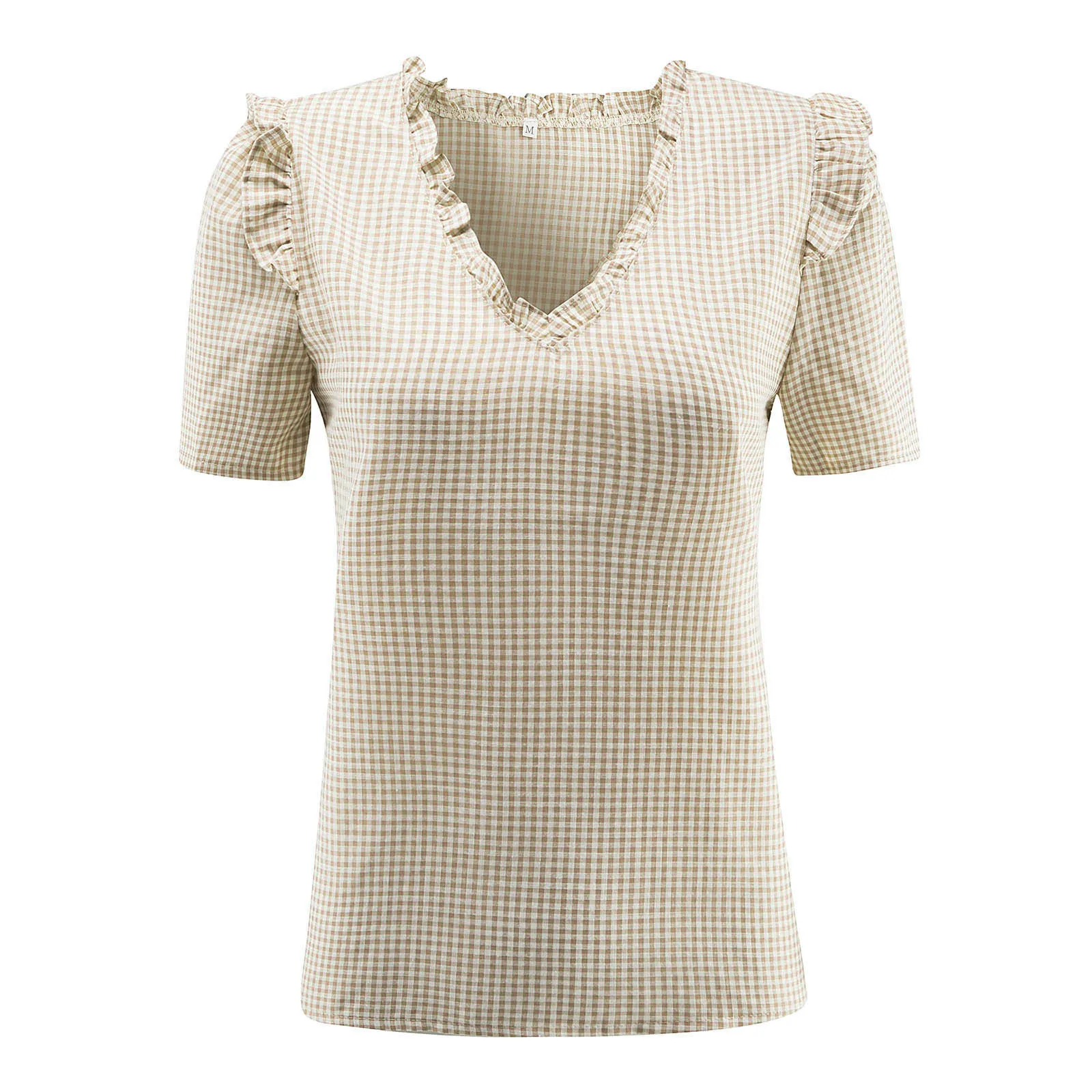 

Plaid Summer Women T Shirt 2021 Short Sleeve V Neck Casual Ladies Tops Cute Korean Style