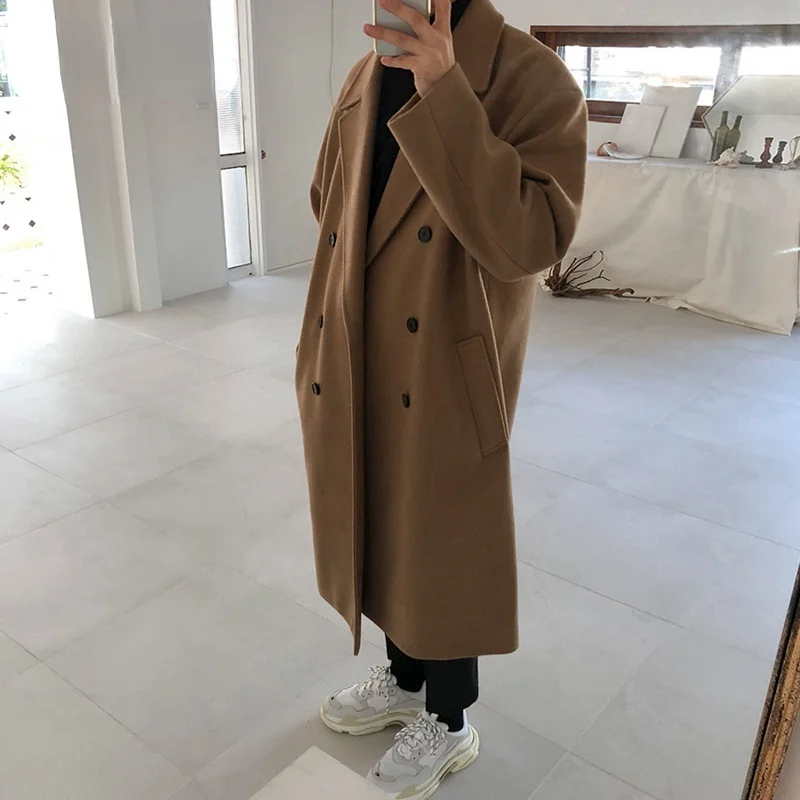 

ZCSMLL autumn winter medium length coat thickened fashionable woolen coat Korean loose casual double breasted clothes 9Y4774