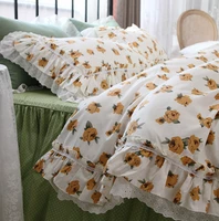Vintage french duvet cover set Garden printed bed set queen size Romantic lace ruffle bedding set king size comforter set linen