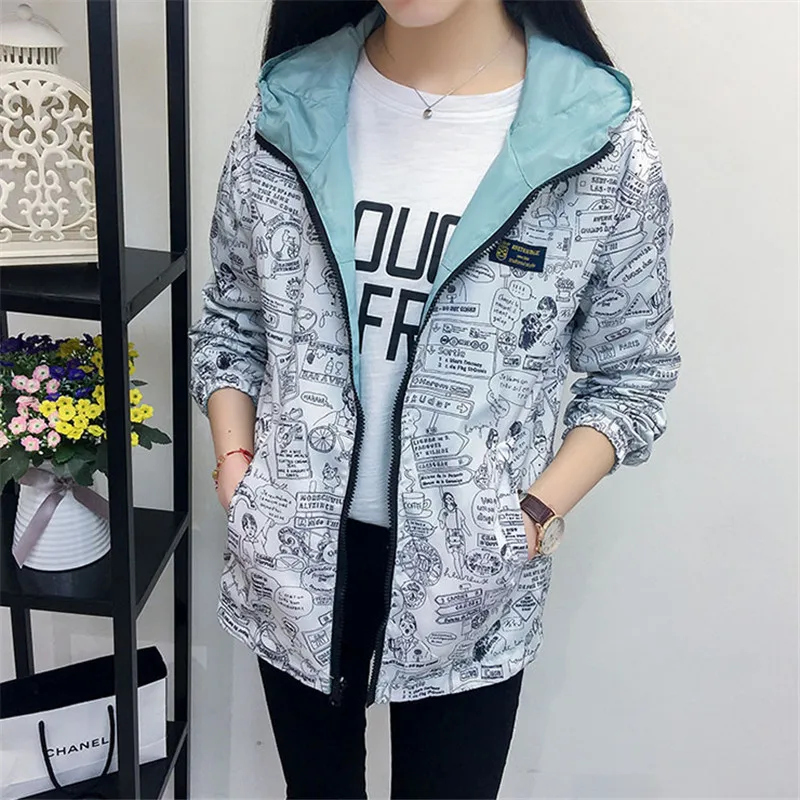 Student Jacket Women 2021 Spring Summer New Fashion Preppy Letter Print Double Face Can Wear Short Loose Thin Hooded Coats N827 | Женская