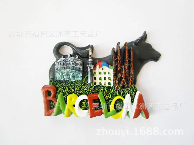 Spanish Bullfighting Barcelona Church Panoramic Style Masek World Tourist Souvenirs Resin Refrigerator Magnet Magnetic Stickers | Дом и сад