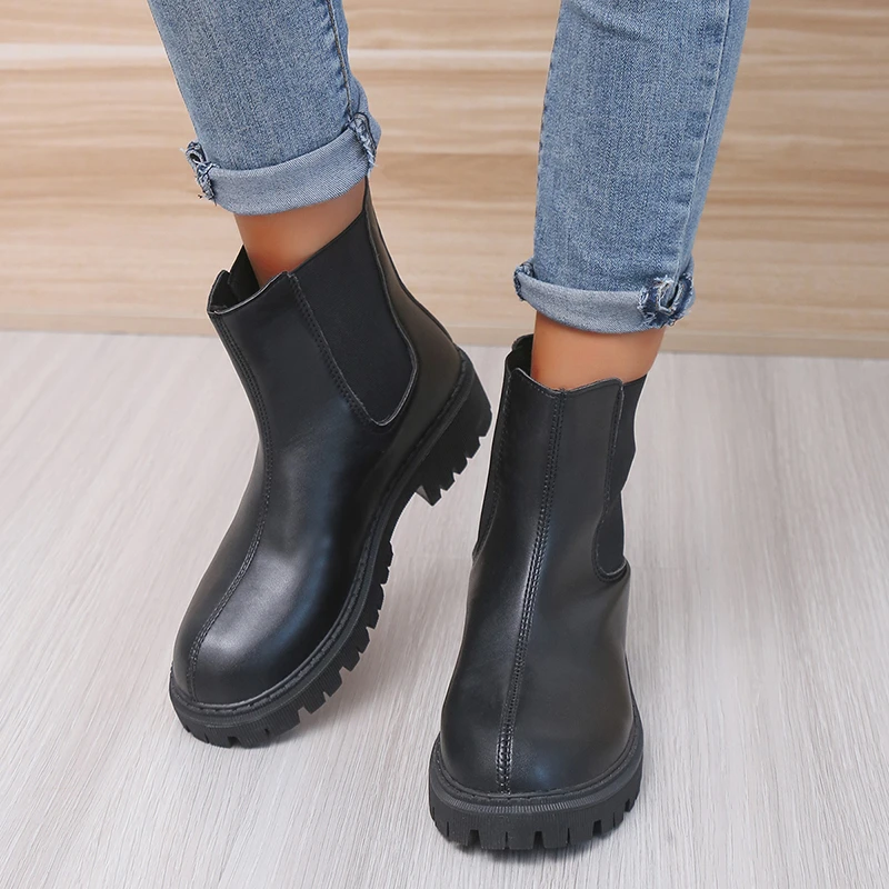 

2021Women New Platform Chelsea Boot Thick Flat Casual Sneaker Comfort Martin Boot Fashion Ankle Boot Bota De Invierno Para Mujer