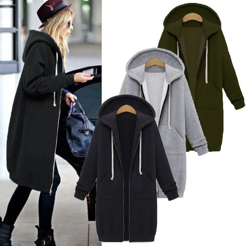 

Oversized 2020 Autumn Women Casual Long Hoodies Sweatshirt Coat Pockets Zip Up Outerwear Hooded Jacket Plus Size Tops