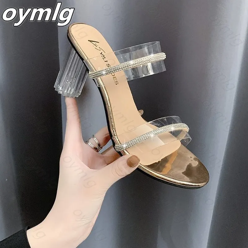 2021 прозрачные женские тапочки на высоком каблуке Новая летняя обувь простые