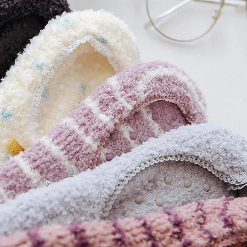 Warm Thick Coral Fleece Socks Women Silicone Non-slip Boat Socks Floor Winter Thicken Velvet Short Socks Female Home Calcetine