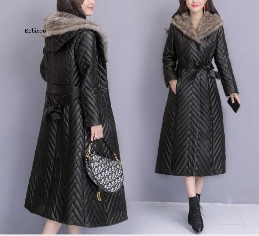 

Зимние Повседневные Длинные парки цвета хаки, женские модные пальто из искусственной кожи, элегантные ветрозащитные хлопковые куртки для ж...