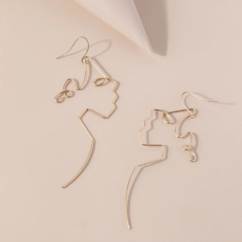 

6 Pairs Abstract Body Lady Face Dangle Earrings Set Original Freedom Female Body Hollow Face Form Wire Earrings Jewelry