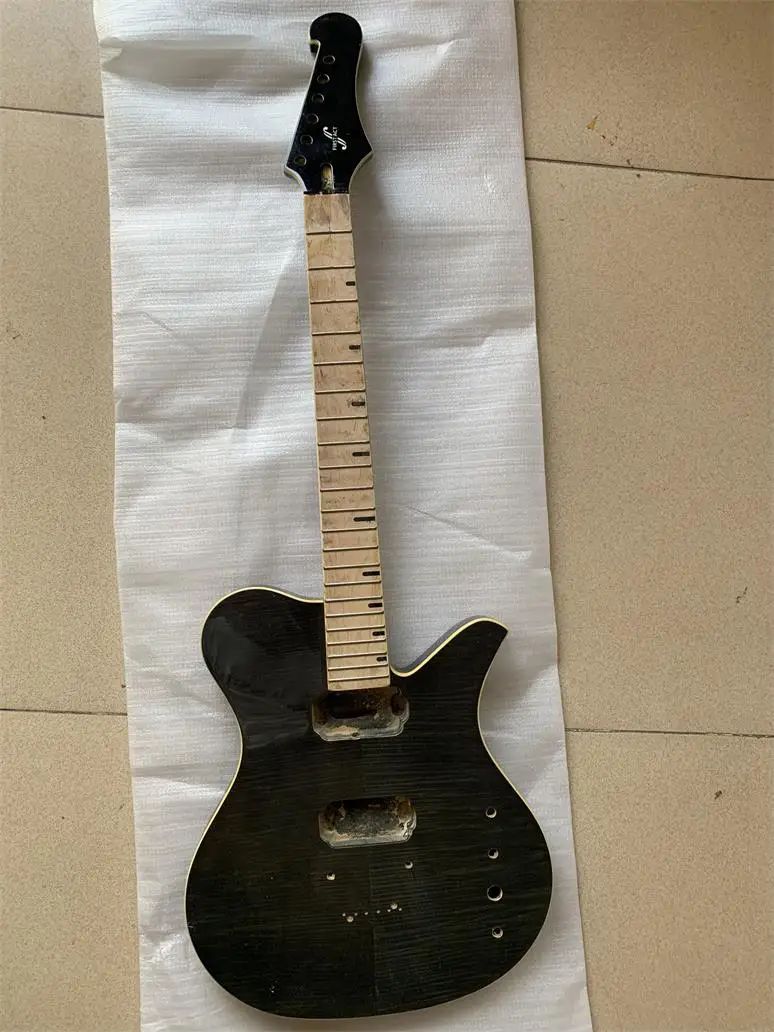 DIY (б/у) Первые действия электрогитары тигровый клен Топ прозрачный черный цвет