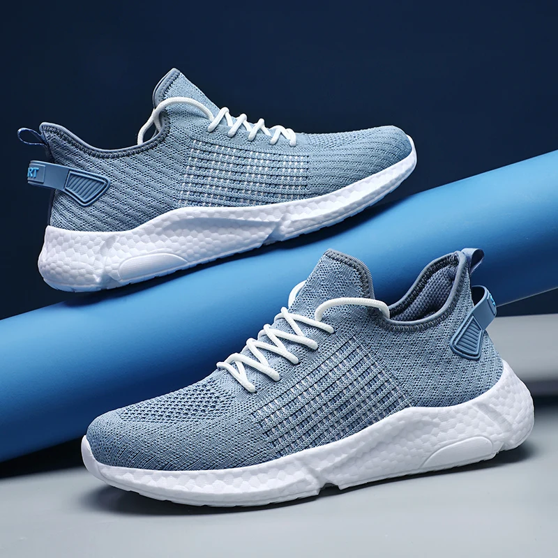 

Thick High Elasticity Sole Male Sneakers Breathable Woven Knit Men's Casual Shoes Summer Fashion Air Mesh Lace Up Men's Sneakers