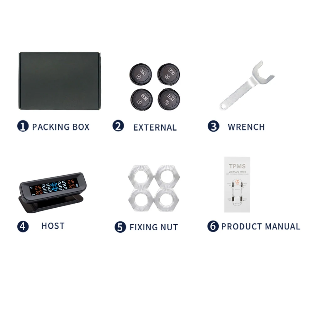 

Car Tire Pressure Monitoring System Solar TPMS Universal Real-time Tester LCD Screen with 4 External Sensors