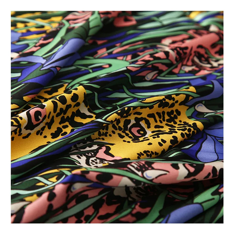 

Tiger print polyester fabric meter shirt dress stretch satin fabric handmade DIY clothing fabric wholesale polyester cloth
