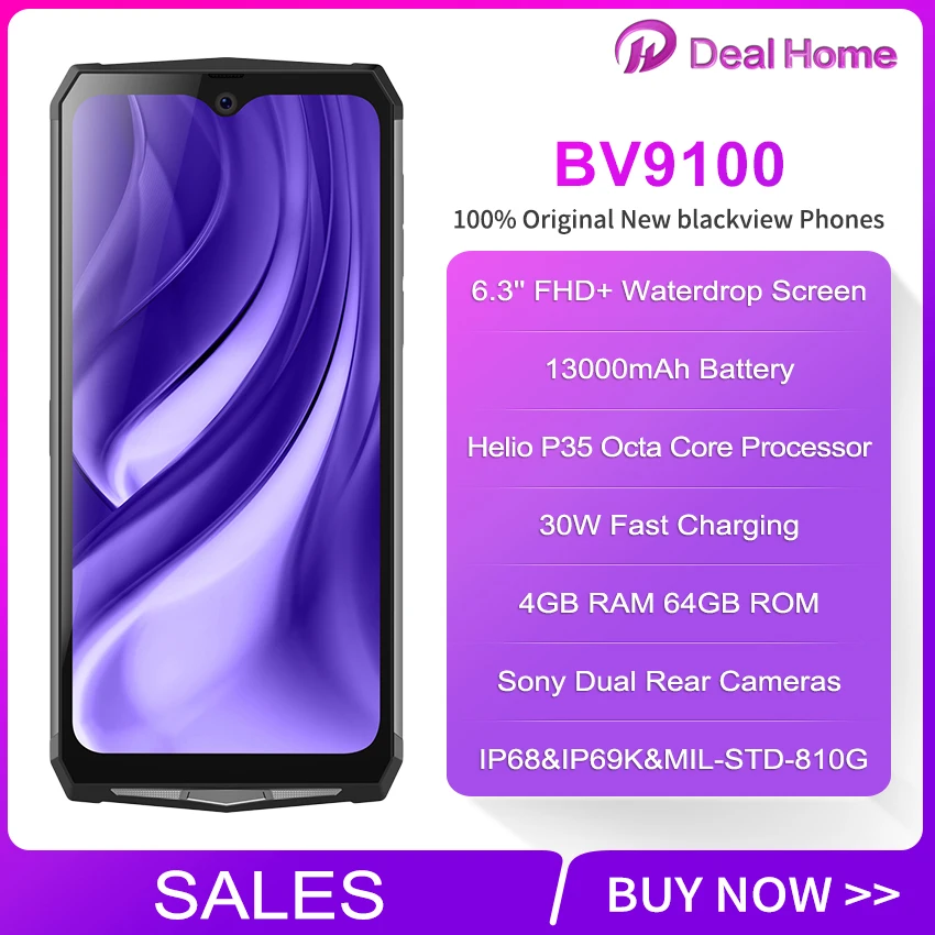 Blackview BV9100 13000 мАч IP68 прочный 4 Гб ОЗУ 64 Гб ПЗУ смартфон 6," экран Android 9,0 MT6765 Восьмиядерный NFC OTG Мобильный телефон