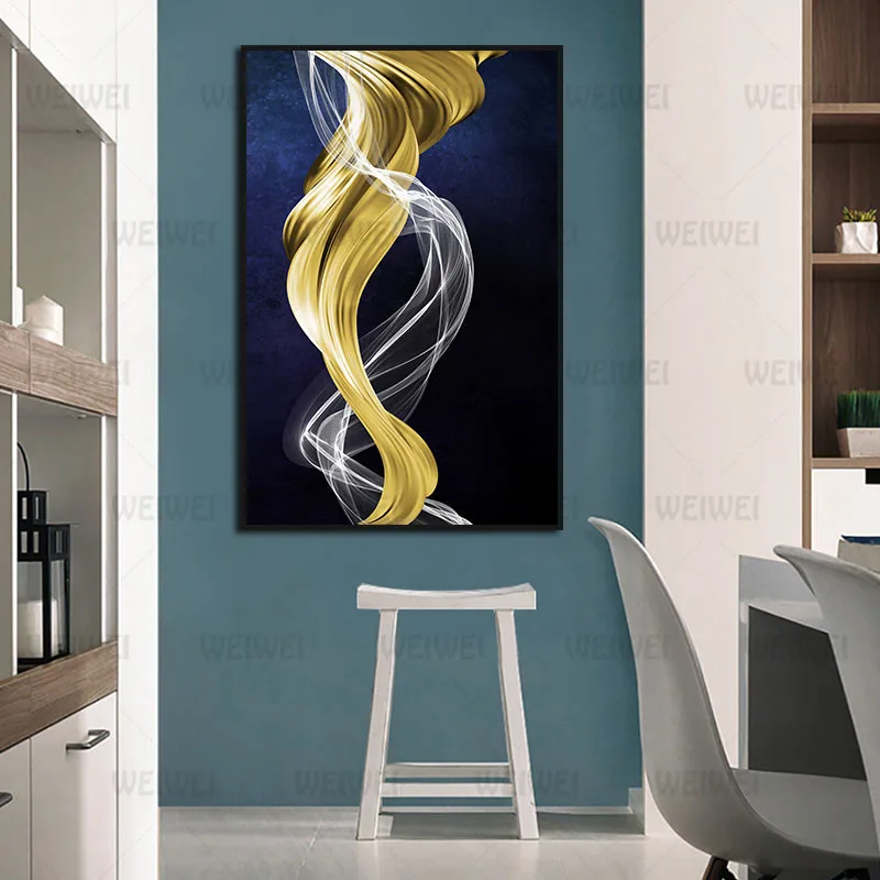 

Home Decoration Painting Poster Gold and White Abstract Painting Streamer Living Room Bedroom Wall Art Decoration Hd Print Canva