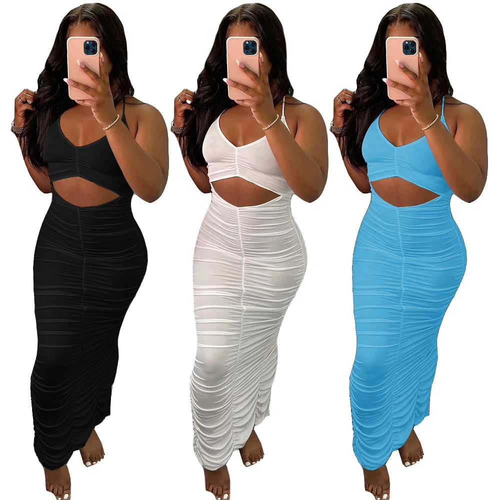 

Элегантные повседневные женские платья с лямкой на шее, однотонные Соблазнительные облегающие короткие платья средней длины с рюшами, выре...