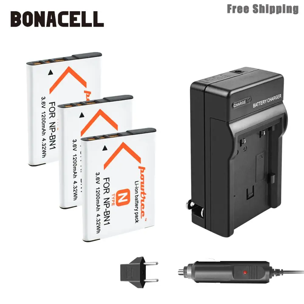 3X Battery Charger Bonacell 1200 мА/ч, NP-BN1 NP BN1 NPBN1 Камера Батарея+ Зарядное устройство для sony TX9 WX100 TX5 WX5C W620 W630 W670 TX100 L50 - Цвет: 3X Battery Charger