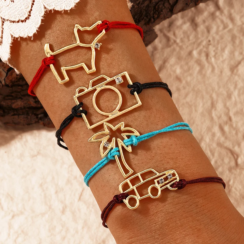 

Tocona 4 шт./компл. богемные красочные веревочные браслеты для женщин Подвески геометрические Геометрические рыбки камеры геометрические ювел...