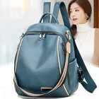 Женский рюкзак, новинка весны 2020, модная натуральная качественная мягкая кожа, Повседневная дорожная вместительная сумка синего цвета, кошелек