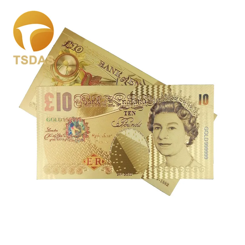 Красочные 24k позолоченные банкноты из фольги английские 10 фунтов для коллекции
