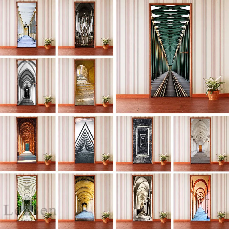 

Solemnly Church Corridor Self Adhesive 3d Door Stickers Waterproof Wallpaper Home Decor Print Picture Art Renovation Living Room