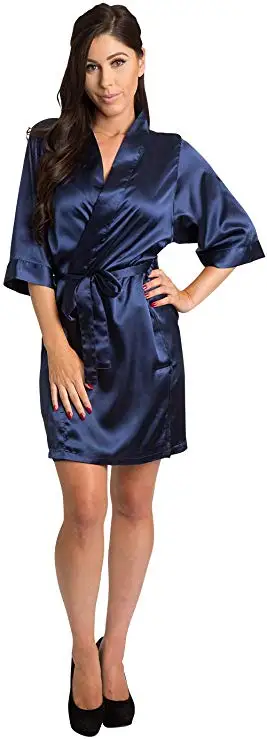 Бордовое атласное кимоно Наряд женская короткая Пижама халат винно-красного