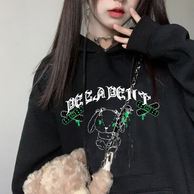 

Harajuku Langarm Hoodies Schwarz Sweatshirt Anime Drucken Tops Gothic Kleidung Dropshipping Punk Y2K Kawaii Vintage Koreanische