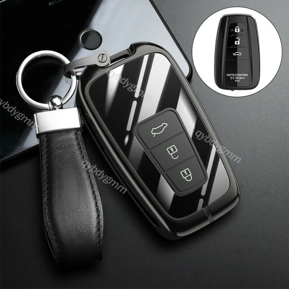 For Toyota Camry 2018-2020 Metal Glass Silicone Remote Start Car Case Shell Key Cover Protector Holder Auto Accessories