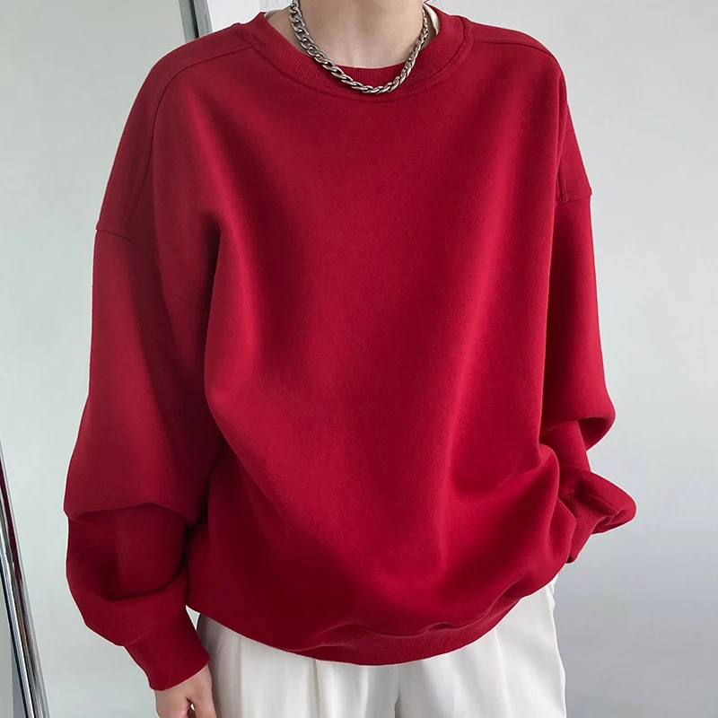 Woman Sweatshirts Korean Fashion Spring Fall Shoulder Sleeve Oversized Crewneck Sweatshirt Pullovers Loose Solid Womens Clothing
