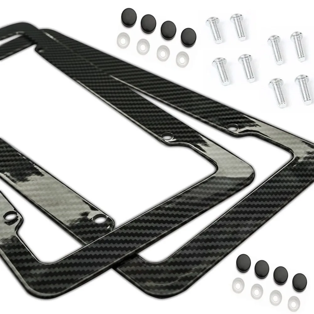 

2023 Universal 2pcs License Plate Frame Carbon Fiber Plastic License Plate Frame Bracket with Standard Screw Kits