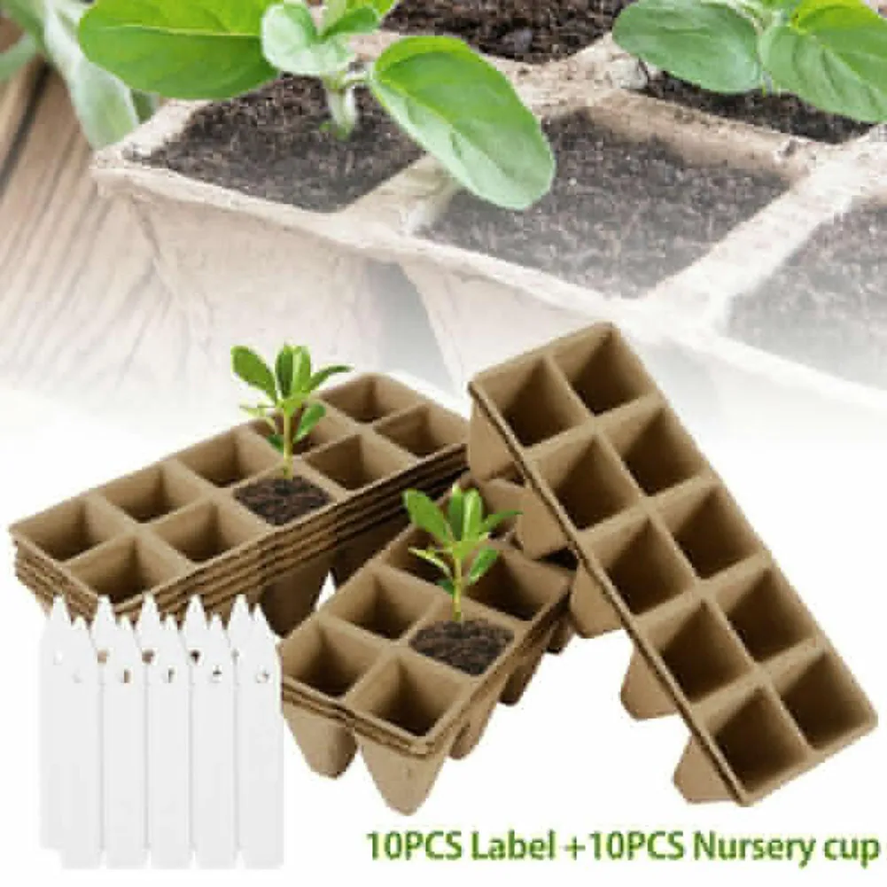

Stackable Nursery Pots W/ Labels Plant Start Trays 10 Cells Indoor & Outdoor Pulp Rectangular