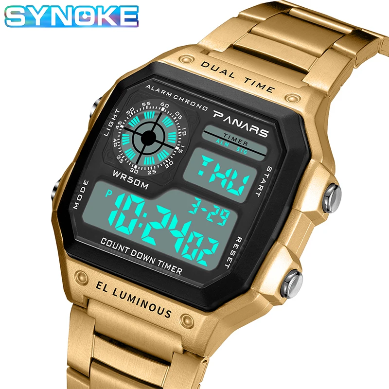 

SYNOKE Electronic Watch Mens Waterproof Luxury Women's Digital Watches Stainless Steel Strap Men Sports Watch Reloj Hombre Mujer