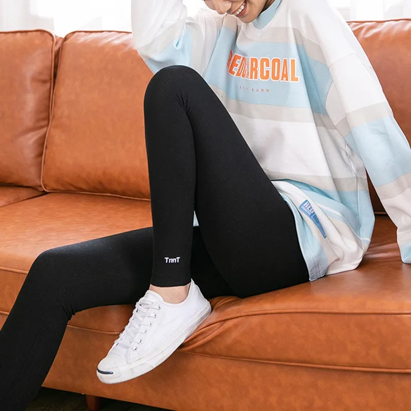 Женские Pantalon Femme резьбовые хлопчатобумажные вышитые буквы обтягивающие колготки
