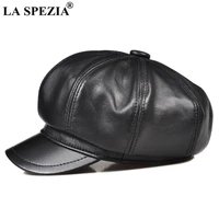 la spezia genuine leather men women newsboy cap sheepskin mens beret vintage high quality male female black octagonal cap