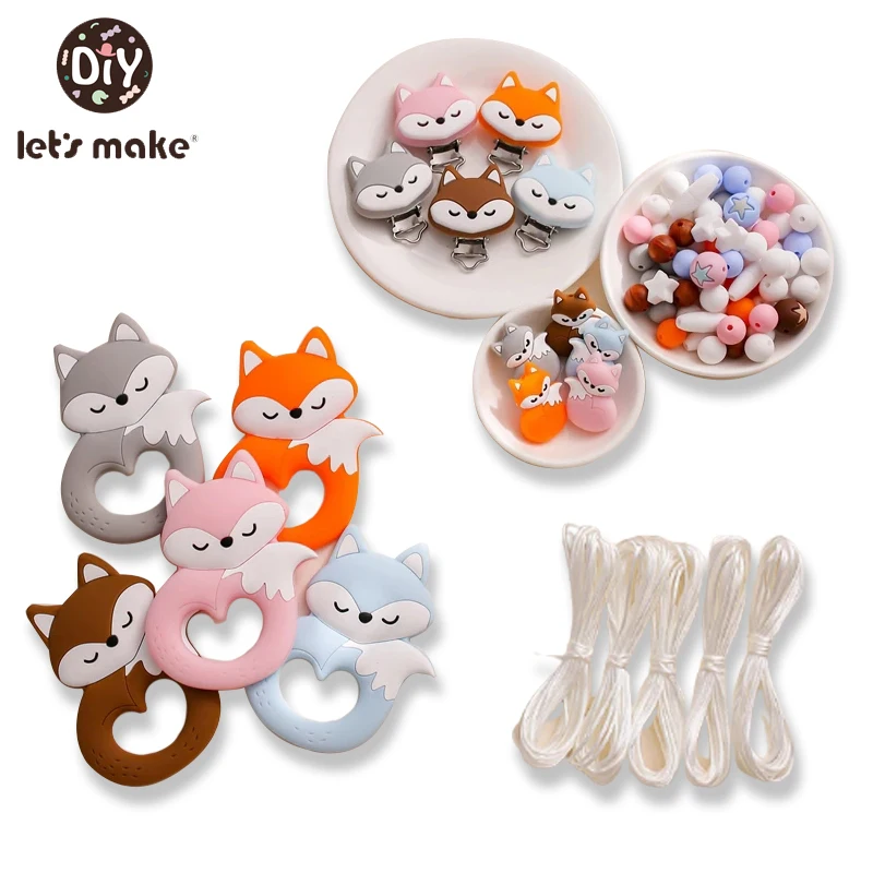 

Let’s make Silicone Fox Teether Beads Set BPA Free DIY Baby Teething Necklace Toy Cartoon Pacifier chain Clip DIY Accessories