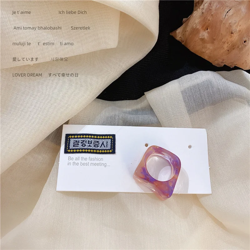

PC Korea Vintage Transparent Resin Rings Chic Colorful Acrylic Geometric Irregular Ring for Women Jewelry