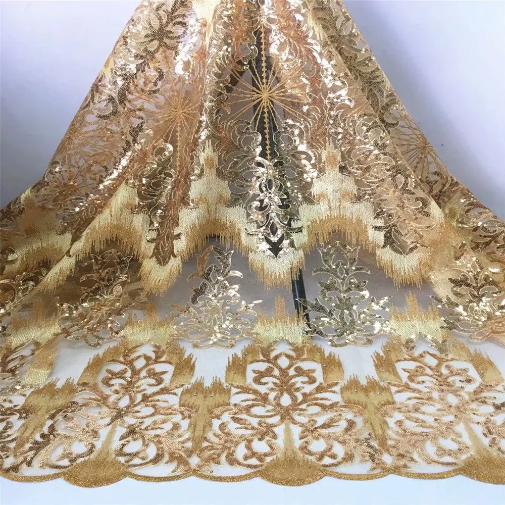 5 ярдов французское кружево Роскошные блестки вышивка африканский тюль
