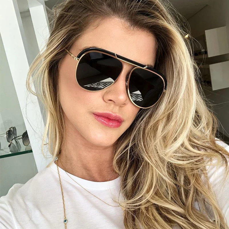 2019 роскошные солнцезащитные очки для женщин негабаритный пилот ретро зеркальные