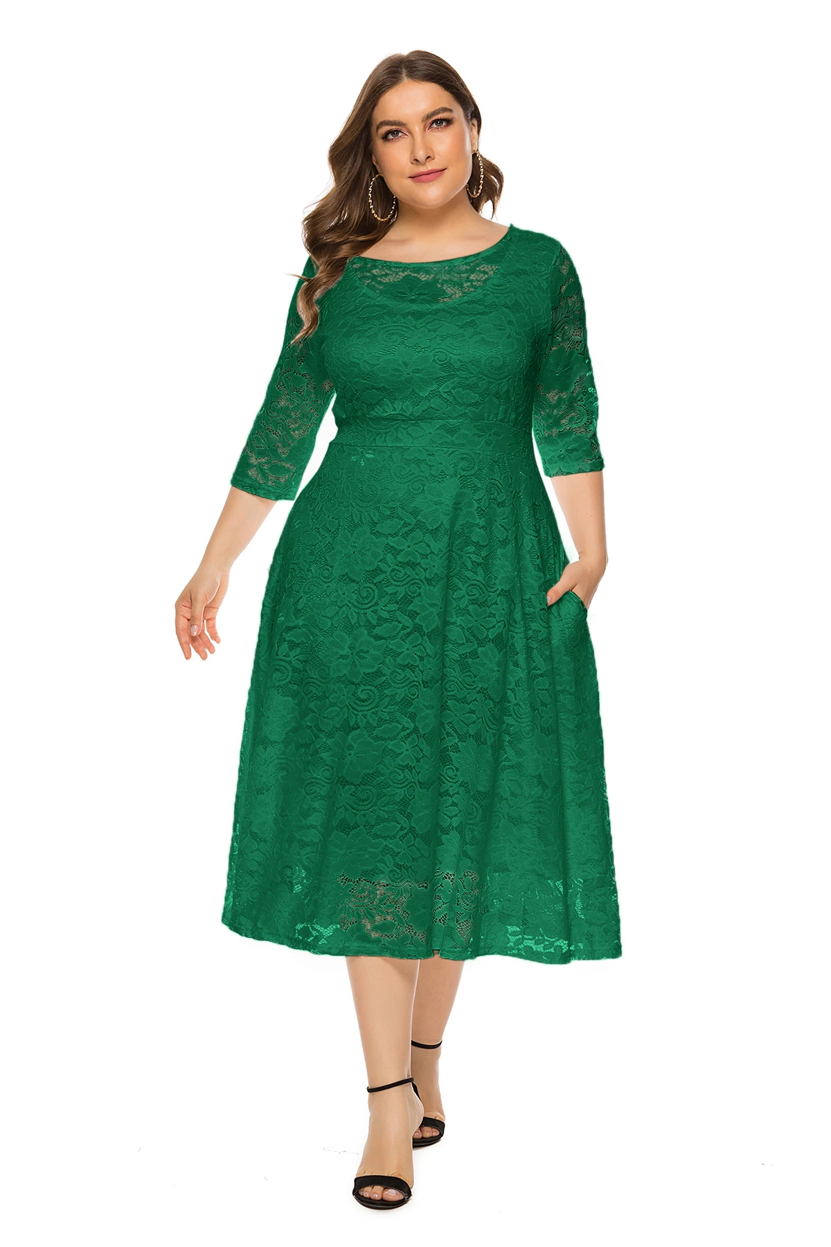 Plus Size Evening Dresses 2019 Women Lace Sleeves Formal Mother of the Bride Dress Short Prom with Pockets | Свадьбы и торжества