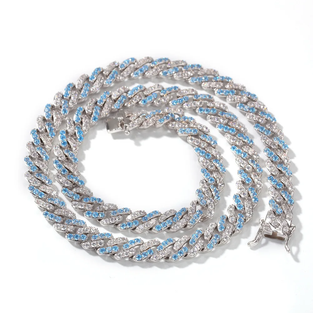 

Цепь для тенниса в стиле хип-хоп, 9 мм, микро-инкрустированный Кубинский ожерелье из голубого циркония, браслет